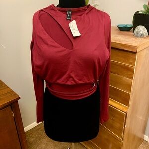 NWT Windsor Medium Deep Red Long Sleeve Top with Cutout